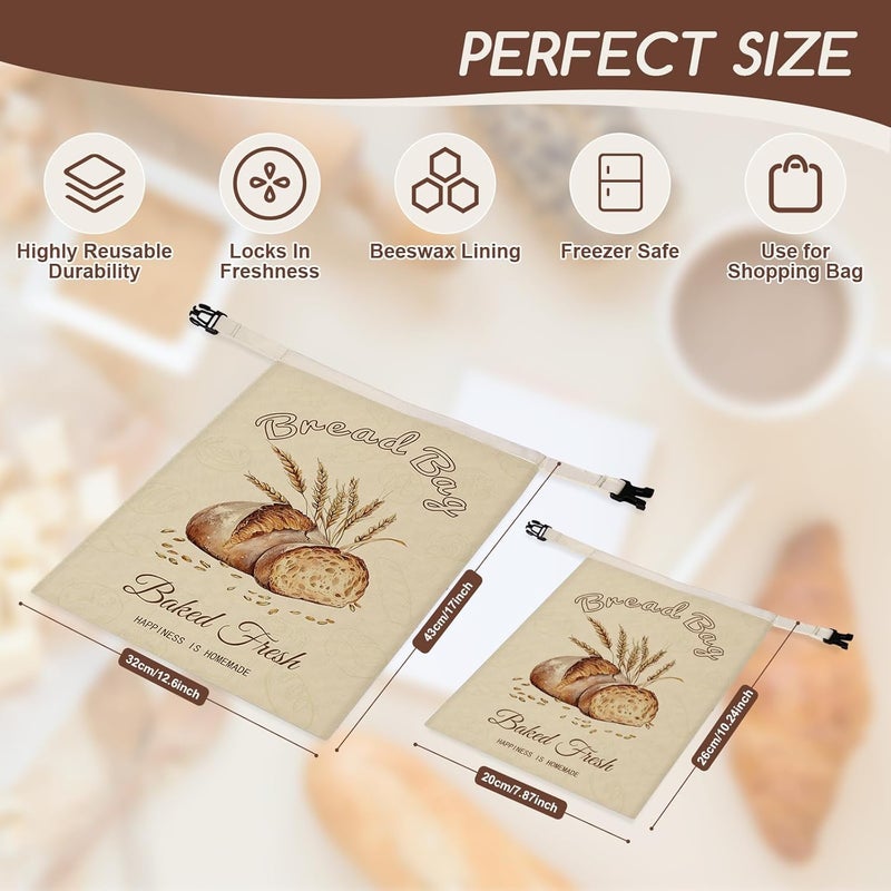 fufeisi Beeswax Bread Bags for Sourdough, 3 Pack Reusable Bread Bag for Storage - XL 17x13 Inch and 10x8 Inch, Large Linen Bags for Homemade Sourdough - Keep Fresh, Freezer Safe - Image 3